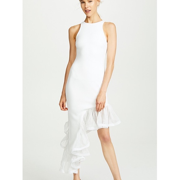 Vatanika Ruffle Hem Asymmetrical Dress, White 6/XS - Picture 1 of 7